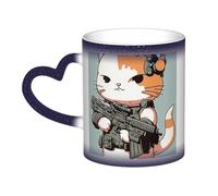 ZORIN Tasse à café en céramique à changement de couleur - Motif chat de l'armée avec fusil - Creative Starry Sky Mug magique - Cadeau de vacances d'anniversaire pour homme et femme (bleu)
