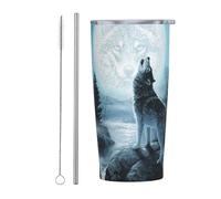 ZORIN Tasse de voyage en acier inoxydable avec loup hurlant pleine lune et ciel étoilé - 591 ml - Gobelet isotherme à double paroi - Tasse à eau en acier inoxydable pour femmes, hommes, amoureux