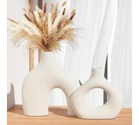 Zormon Lot de 2 vases Blancs en céramique pour décoration d'intérieur, vases Ronds Mats bohèmes pour Fleurs, Style Minimaliste Nordique pour Salon, Chambre à Coucher, étagère