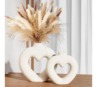 Zormon Set de 2 Vases Cœur en Céramique Blanche, Vases de Style Scandinave Minimaliste, Décorations de Table pour Mariage Salon Bureau, Idée Cadeau Originale pour la Maison