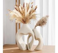 Zormon White Vases for Decor, Heart Shaped Ceramic Vase Set of 2, Nordic Heart Shaped Vases, Minimalist Decorative Vase for Table Centerpiece Wedding Dining Living Room Office House Decoration