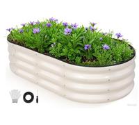 ZORMY Jardinière surélevée galvanisée d'extérieur - Jardinière surélevée de 1,2 x 0,6 x 3 m pour jardinage | Jardinière de jardin ovale en métal avec bordure de sécurité et gants pour légumes, fruits