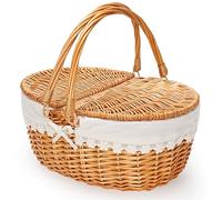 ZORMY Panier de pique-nique avec couvercle en osier et doublure crème