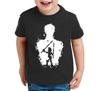 Zoro in Zoro Angry One Manga T-Shirt Luffy pour Enfants Anime Piece, Kinder T-Shirt Größe:152-164 (12-14 Ans), Kinder Farben:Noir