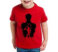 Zoro in Zoro Angry One Manga T-Shirt Luffy pour Enfants Anime Piece, Kinder T-Shirt Größe:98-104 (3-4 Ans), Kinder Farben:Rouge