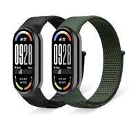ZoRoll 2 Pack Bracelet Nylon Compatible avec Xiaomi Smart Band 10, Hommes et Femmes Souple Élastique Bracelets Bandes Montre Compatible avec Xiaomi Mi Band 10 - Noir+Armée Verte