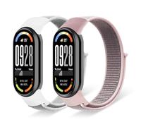 ZoRoll 2 Pack Bracelet Nylon Compatible avec Xiaomi Smart Band 10, Hommes et Femmes Souple Élastique Bracelets Bandes Montre Compatible avec Xiaomi Mi Band 10 - Blanc+Rose