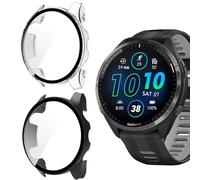 ZoRoll 2 pièces Coque Compatible avec Garmin Forerunner 965 Étui de Protection avec Verre Trempé, Rigide Anti-Rayure PC Coque Compatible avec Garmin Forerunner 965 - Transparent + Noir