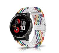 ZoRoll 20mm Bracelet pour Garmin Vivoactive 6/Vivoactive 5/vívomove/Venu Sq 2 Music, Tressée Nylon Bracelets pour Garmin Forerunner 570 42mm/165/165 Music/245/645/Approach S50 - Arc-en-Ciel Blanc