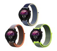 ZoRoll 3 Pack 18mm Bracelet Nylon pour Garmin Forerunner 265S/Forerunner 255S Music/Vivoactive 4S/Vivomove 3S/Venu 2S, Souple Élastique Bracelet pour Garmin Move 3S/HR Gen 4 -Vert jaunâtre+Orange+Bleu