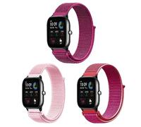 ZoRoll 3 Pack 20mm Bracelet Nylon pour Amazfit Active 2/Active/GTS 4/GTS 4 Mini/GTR Mini/Bip 3 Pro/GTS 3/GTS 2e, Souple Élastique Bracelet pour Amazfit GTR 42mm - Rose Clair+Violet+Rose Foncé