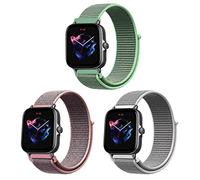ZoRoll 3 Pack 20mm Bracelet Nylon pour Amazfit Active 2/Active/GTS 4/GTS 4 Mini/GTR Mini/Bip 3 Pro/GTS 3/GTS 2e, Souple Élastique Bracelet pour Amazfit GTR 42mm - Rose+Blanc+Vert Clair