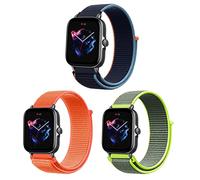 ZoRoll 3 Pack 20mm Bracelet Nylon pour Amazfit Active 2/Active/GTS 4/GTS 4 Mini/GTR Mini/Bip 3 Pro/GTS 3/GTS 2e, Souple Élastique Bracelet pour Amazfit GTR 42mm - Vert jaunâtre+Midnight Blue+Papaye