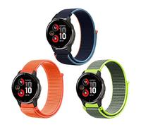 ZoRoll 3 Pack 20mm Bracelet Nylon pour Garmin Vivoactive 5/vívomove Trend/Venu Sq 2/Venu Sq 2 Music, Souple Élastique Bracelet pour Garmin Forerunner 245 - Vert jaunâtre+Midnight Blue+Papaye