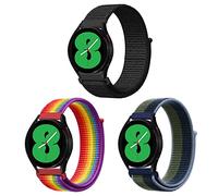 ZoRoll 3 Pack 20mm Bracelet Nylon pour Samsung Galaxy Watch 7/6 Classic/6/5 Pro/5/4, Souple Élastique Bracelet pour Samsung Galaxy Watch FE 40mm/Active 2 - Noir+Arc-en-Ciel+Bleu&Vert