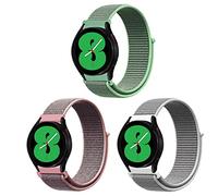 ZoRoll 3 Pack 20mm Bracelet Nylon pour Samsung Galaxy Watch 7/6 Classic/6/5 Pro/5/4, Souple Élastique Bracelet pour Samsung Galaxy Watch FE 40mm/Active 2 - Rose+Blanc+Vert Clair