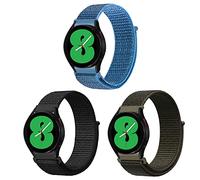 ZoRoll 3 Pack 20mm Bracelet Nylon pour Samsung Galaxy Watch 7/6 Classic/6/5 Pro/5/4, Souple Élastique Bracelet pour Samsung Galaxy Watch FE 40mm/Active 2 - Noir+Armée Verte+Bleu