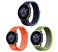 ZoRoll 3 Pack 22mm Bracelet Nylon pour Amazfit Bip 5/Balance/Cheetah/Cheetah Pro/GTR 3 Pro/GTR 3/GTR 2e/GTR 2, Souple Élastique Bracelet pour Amazfit GTR 47mm - Vert jaunâtre+Midnight Blue+Papaye
