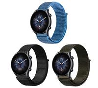 ZoRoll 3 Pack 22mm Bracelet Nylon pour Amazfit Bip 5/Balance/Cheetah/Cheetah Pro/GTR 3 Pro/GTR 3/GTR 2e/GTR 2, Souple Élastique Bracelet pour Amazfit GTR 47mm - Noir+Armée Verte+Bleu