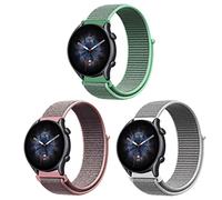 ZoRoll 3 Pack 22mm Bracelet Nylon pour Amazfit Bip 5/Balance/Cheetah/Cheetah Pro/GTR 3 Pro/GTR 3/GTR 2e/GTR 2, Souple Élastique Bracelet pour Amazfit GTR 47mm - Rose+Blanc+Vert Clair