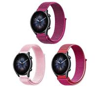 ZoRoll 3 Pack 22mm Bracelet Nylon pour Amazfit Bip 5/Balance/Cheetah/Cheetah Pro/GTR 3 Pro/GTR 3/GTR 2e/GTR 2, Souple Élastique Bracelet pour Amazfit GTR 47mm - Rose Clair+Violet+Rose Foncé