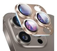 ZoRoll Protecteur Caméra Arrière Compatible avec iPhone 15 Pro/15 Pro Max, Coque Lentille en Alliage D'Aluminium avec Verre Trempé HD - Or