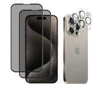 ZoRoll Verre Trempé Anti-Espion [2 +2 Pièces] Compatible avec iPhone 15 Pro Max + 3D Avancé Caméra Protection écran, [9H Dureté][Anti-rayures] Privacy Écran Privé Compatible avec iPhone 15 Pro Max