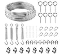 Zorplex 30M Corde en Acier Inoxydable Kit, 3mm Câble en Acier Inoxydable Enduit de Revêtement PVC, Tendeur M5 et Crochet pour Plantes Grimpantes, Treillis, Corde à Linge, Extérieur et Décoration