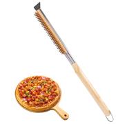 Zorplex Brosse de Four à Pizza avec Grattoir, Poils en Laiton Résistants à la Chaleur et Manche en Bois, Outil de Nettoyage 53 cm pour Pierre à Pizza, Grille Barbecue et Fours Extérieurs