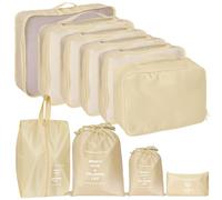Zorplex Lot de 10 Organisateurs de Voyage, Organisateurs de Bagage, Cubes de Rangement pour Valise, Accessoires, Vêtements, Chaussures et Cosmétiques (Beige)