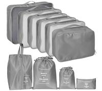 Zorplex Lot de 10 Organisateurs de Voyage, Organisateurs de Bagage, Cubes de Rangement pour Valise, Accessoires, Vêtements, Chaussures et Cosmétiques (Gris)
