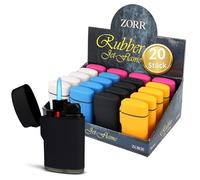 Zorr® Boîte de 20 briquets tempête - Mélange de couleurs - Jet flamme haute performance jusqu'à 1300 °C, surface douce au toucher, résistant au vent, rechargeable et flamme réglable, extérieur