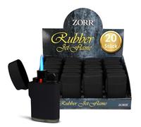 Zorr® Lot de 20 briquets tempête noirs - Jet flamme haute performance jusqu'à 1300 °C, surface douce au toucher, résistant au vent, rechargeables et flamme réglable, extérieur, camping (boîte de 20