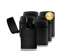 Zorr® Lot de 6 briquets tempête - Noir - Jet flamme haute performance jusqu'à 1300 °C - Surface douce au toucher de qualité supérieure - Résistant au vent - Rechargeable et flamme réglable - Pour