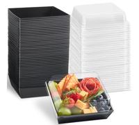 ZORRITA Lot de 50 boîtes à charcuterie en papier avec couvercles transparents, boîtes alimentaires jetables carrées pour rouleaux suisses, sandwich, fraises, tranches de gâteau, cookies (noir)