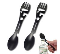 ZORTVUL 2 Pièces Cuillère Fourchette Multifonctionnelle Cuillère À Soupe En Acier Inox Couvert De Voyage Portable Couvert De Camping A Rgente Cuillère À Table Pour Randonnée Plein Air Pique-Ni