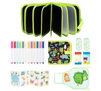 Zoruam Aqua Doodle Livre de coloriage effaçable pour enfants de 3 à 7 ans Livre de coloriage réutilisable pour enfants avec 12 stylos, tabliers, manches, chiffons de nettoyage, 16 pages