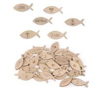 ZORVUJI 60 Pièces Décoration de Table Communion Confirmation Baptême Poissons en Bois Confettis Décoration DIY avec Croix Cœur Ancre pour Garçon Fille Décoration de Baptême