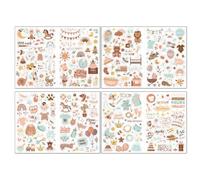 ZORVUJI Kit Scrapbooking Enfant, 212 Pièces Stickers pour Album Naissance Bébé, 8 Feuilles A4 Autocollants Scrapbooking, Cadeau Baby Shower avec Animaux et Motifs Mignons (Marron)