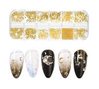 ZORVYN 1 boîte Doré breloques de nail art en forme de coquillage d'été, thème océan doré pierres à ongles pour femme, bijoux d'ongles, en acrylique, 3d nail art