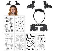 ZORVYN 1 Pièce Serre-Tête Chauve-Souris et Toile d'Araignée avec Colliers et 6 Tatouages Éphémères pour Halloween, Accessoires pour Carnaval, Mascarade, Cosplay, et Déguisement