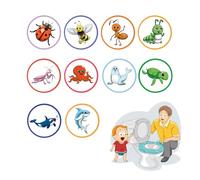 ZORVYN 10 Feuilles d'Autocollants pour Apprentissage de la Propreté, 10 Designs de Cibles de Toilette Amusantes pour Enfants Garçons et Filles (Motifs Animaux) (Thermochromiques)