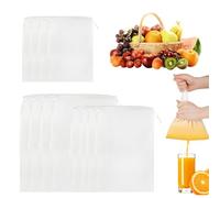 ZORVYN 12 Pièces Sac à Lait Végétal Réutilisables et Lavables, en Nylon, Mousseline avec Cordon de Serrage, Filtrant Alimentaire pour Fromage, Fruits, Café, Jus de Légumes, Étamine (3 tailles)