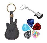 ZORVYN 5 Médiators avec Porte-Médiator en Cuir, Porte-Clés Guitare, Étui en Cuir, Médiators en Celluloïd pour Guitare Acoustique, Électrique, Basse, Ukulélé (Noir)