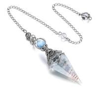 ZORVYN Pendule en Cristal de Résine Naturelle avec Pierre Précieuse Aquamarine pour Rituel de Sorcellerie, Divination, Reiki et Cadeaux Ésotériques (Hexagonal) (Aquamarine)