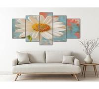 ZORYAN Decoration Murale Salon Country Marguerite Tableau 5 Pieces sur Toile Rustique Fleur Grand Art Mural Simple Pétale Multi Panneau pour Chambre et Maison