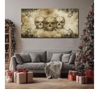 ZORYAN Decoration Murale Salon Gothique Crâne Grand Tableau Vintage Squelette Impression sur Toile Murale Horreur Ossements Peinture pour Chambre et Bureau 60x120 cm