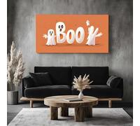 ZORYAN Decoration Murale Salon Mignon Fantôme Grand Tableau Dessin Animé Boo Impression sur Toile Murale Halloween mots Peinture pour Chambre et Bureau, Art Decoratif 60x120cm