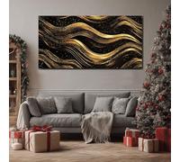 ZORYAN Élégant Poussière Or Toile Decoration Murale Tableau Moderne pour Salon Dynamique Liquide Lignes Affiche Artistique Poster Sombre Art Déco Chambre et Bureau Cadre en Bois 70x140 cm