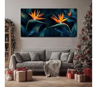 ZORYAN Exotique Oiseau de Paradis Grande Impression sur Toile Tableau Mural Botanique Feuilles de Palmier Pour Salon Moderne, Art Decoratif Jungle Motif Floral Photo pour Chambre Sans Cadre 60x120 cm